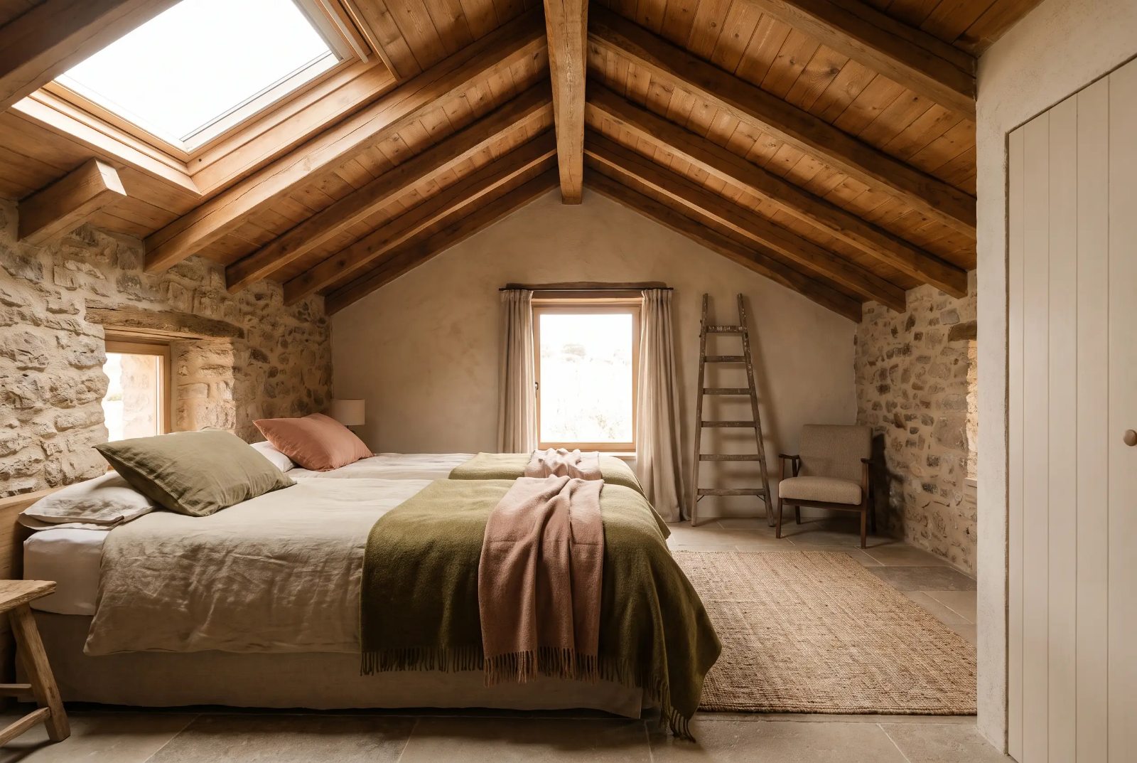 Loft bajo el techo de madera