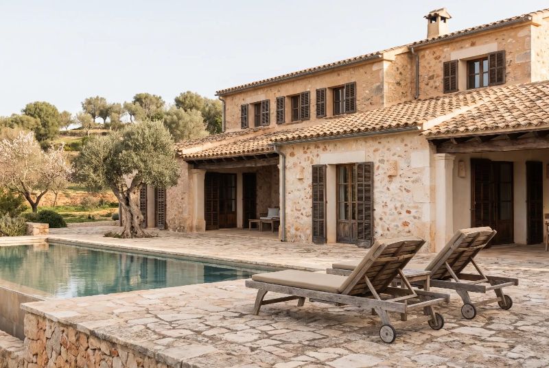Terrace and pool among olive trees