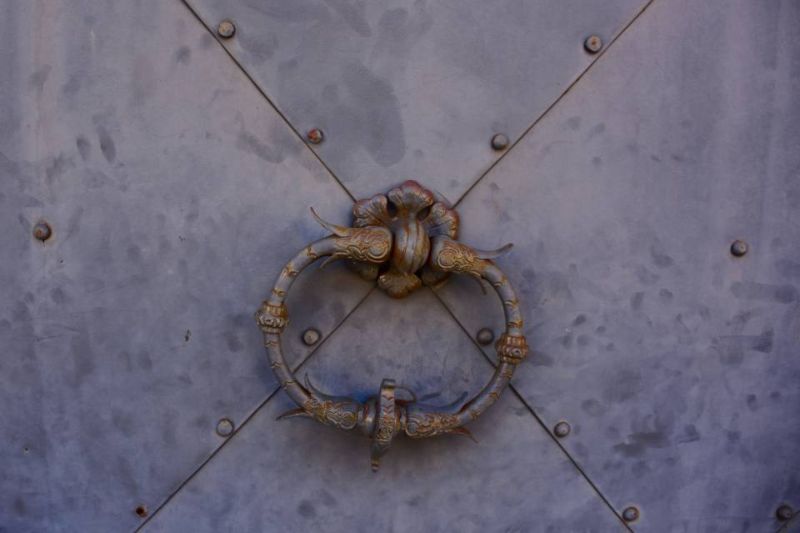 Metalltür mit einem Ring als Türklopfer