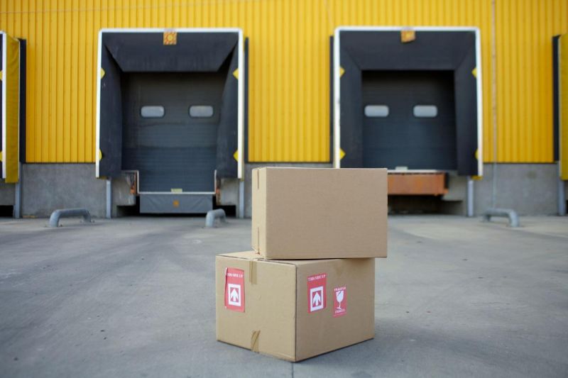 Cardboard boxes next to warehouse doors