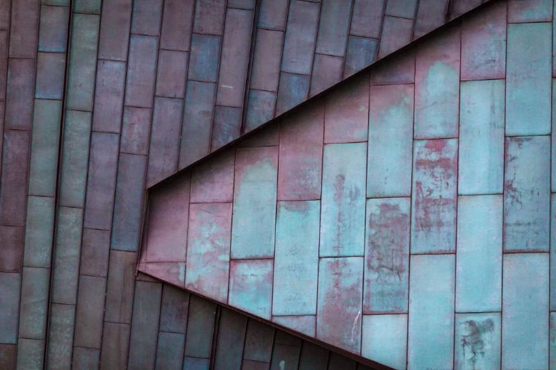 Detail of zinc pieces with patina